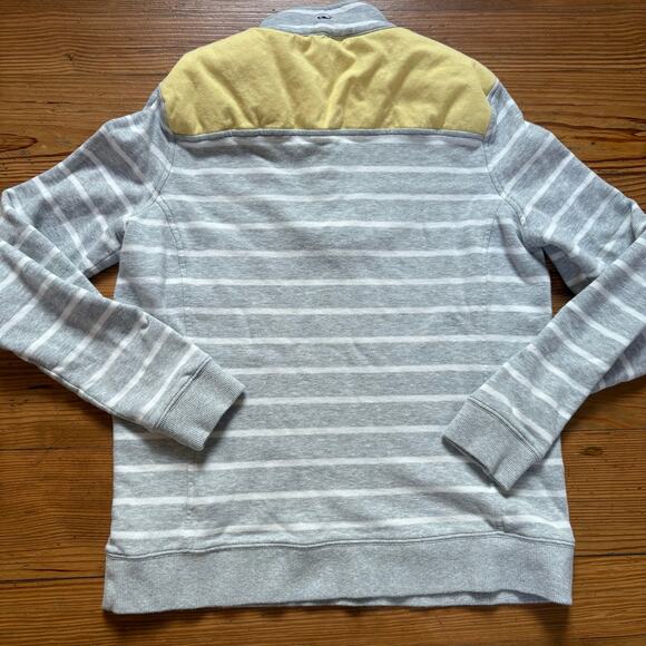 Vineyard Vines gray white striped yellow mock neck quarter zip sweater SIZE M - Picture 4 of 4